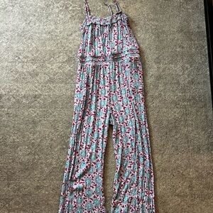 LOFT Floral Spaghetti-Strap Jumpsuit in Red & Light Blue